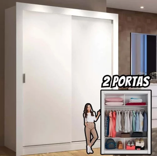Guarda Roupa Solteiro Denver Madesa 2 Portas Correr Branco 109409