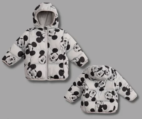 Jaqueta puffer infantil mickey cinza
