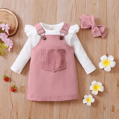 Jardineira Menina - Conjunto Infantil Menina Estilo Blogueirinha 3 peças Roupa de Menina - Macaquinho bebê Menina