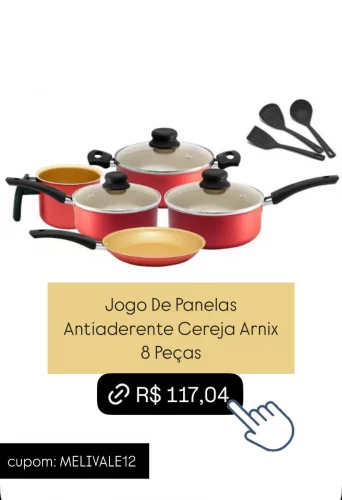 Jogo De Panelas Antiaderente Cereja Arnix 8 Peças