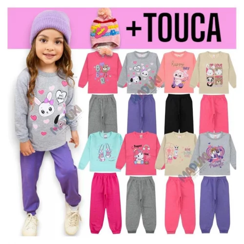 Kit 10 Peças Moletom + Touca Infantil Menina 1 a 8 Inverno