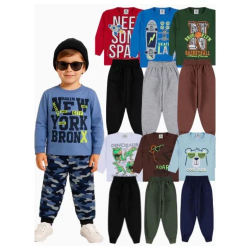 Kit 10 Peças Roupa de Frio Menino –5 Blusas + 5 Calças Moletom | Conjunto Moletom Infantil Meia Estação Menino