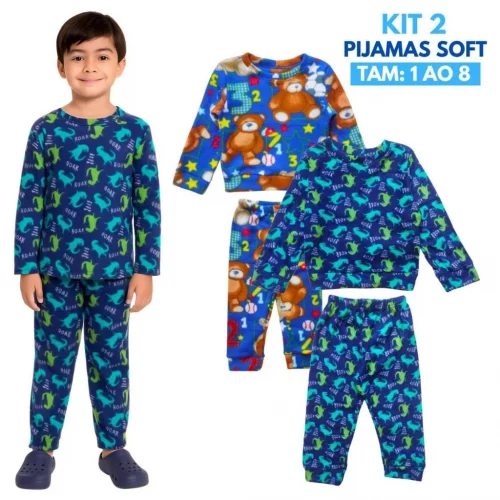 Kit 2 Pijamas Inverno Infantil Quentinho Soft Masculino Feminino