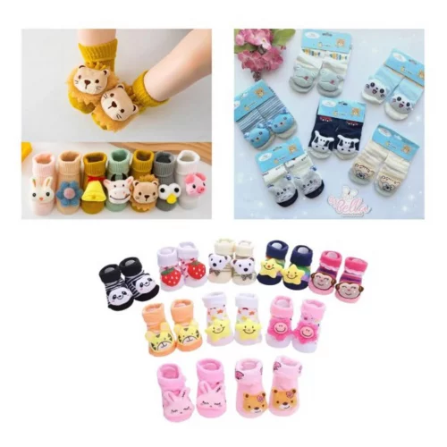 kit 2/4/6 pares Meia de Bebe meias Com sinos dê Bichinho 0 a 24 Meses