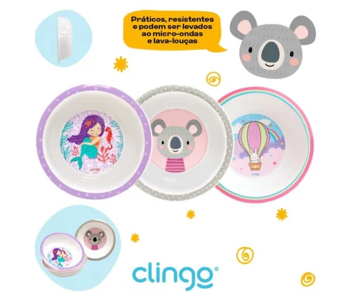 Kit 3 Bowl Coala/Sereia/Balão Clingo