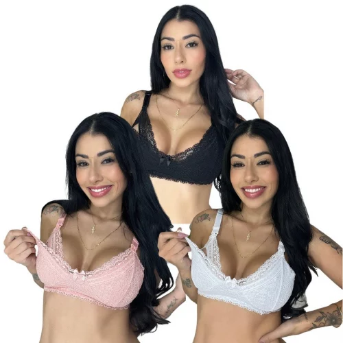 🛍️Kit 3 Sutiã Lingerie Amamentação Reforçado Renda Gestante Pós Parto