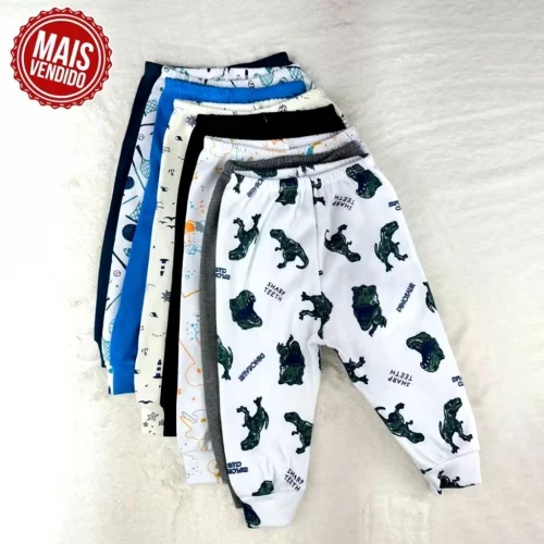 ￼Kit 4 Calça Para Bebês Pijama Mijão Meninos Sortido Confortável 100% Algodão Premium Com Estampa