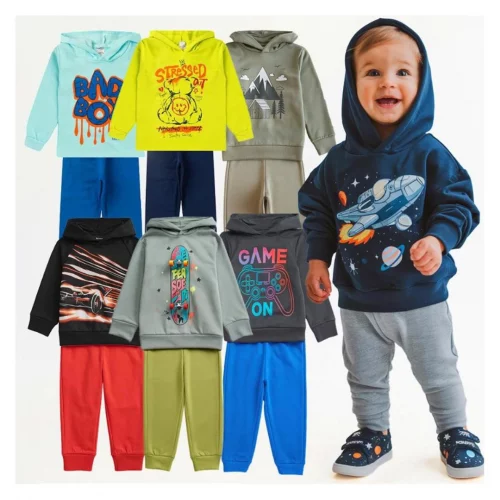 Kit 4 Peças Moletom Com Capuz Conjunto Infantil Menino (2 Conjuntos)