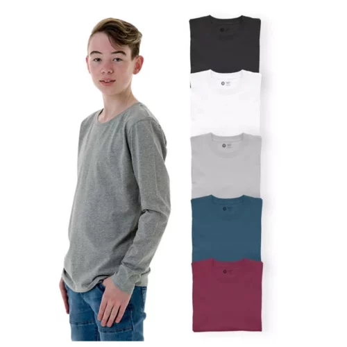 Kit 5 Camisetas Manga Longa Infantil 100% Algodão Tamanho 2 ao 16