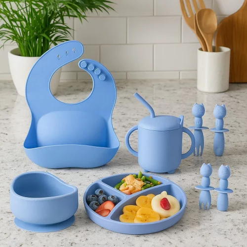 Kit 8 Alimentação Bebê Silicone