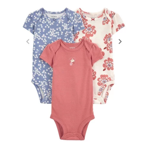 Kit body bebê 3 peças manga curta pássaro e floral multicor | Carter's