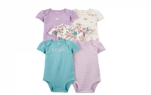 🫧 Kit body bebê 5 peças manga curta love bordado multicor | Carter's