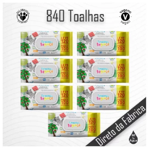 Kit com 07 Pacotes de Toalhas Umedecidas Turminha da Bagunça - 120 Folhas - com tampa flip top p