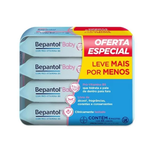 Kit Lenços Umedecidos Bepantol Baby 192 unidades (4 Pacotes com 48 Unidades Cada)