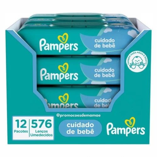 Kit Lenços Umedecidos Pampers Cuidado de Bebê - 576 Unidades (12 pacotes com 48 un cada)