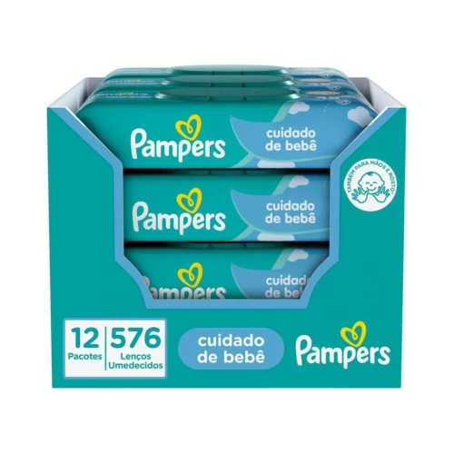 Kit Pampers Lenços Umedecidos Cuidado de Bebê 576 Unidades (12 pacotes com 48 un cada)