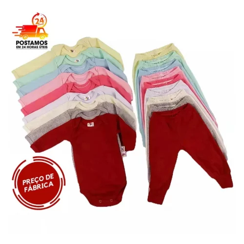 Kit Roupa De Bebe 6 Pçs Body Manga longa E Mijão Barato Enxoval