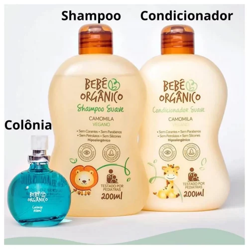 Kit Shampoo + Condicionador + Colônia Sem Álcool - Cuidado Natural e Delicado para Seu Bebê - 430ml