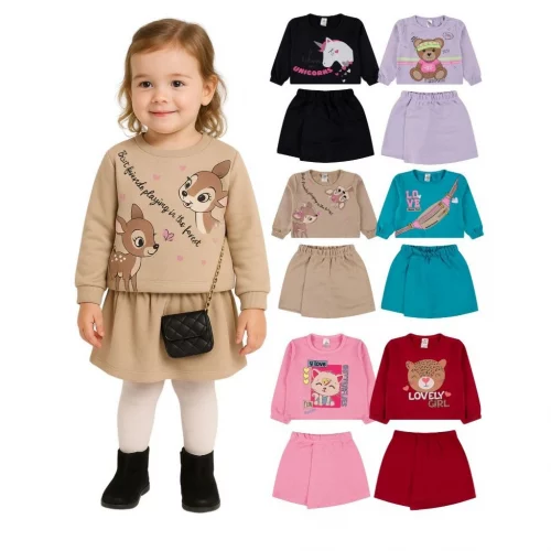 Kit Sortido 4 Peças Menina Short Saia e Cropped Moletinho 100% Algodão ou Kit Sortido 2 peças Tamanho 2 ao 10