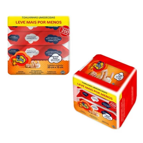Kit Toalhas Umedecidas Kind Baby 200 unidades