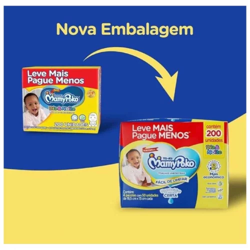 Lenço Umedecido Mamypoko Dia&Noite 200 unidades (4 pacotes)