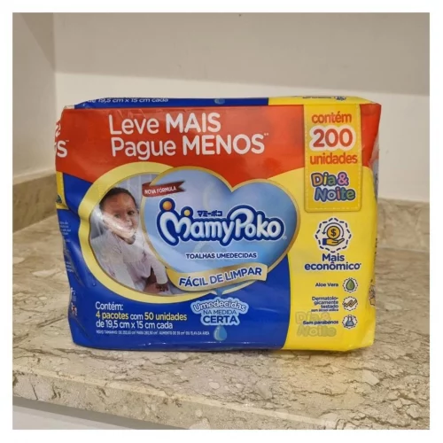 Lenço Umedecido Mamypoko Dia&Noite 200 unidades (4 Pcts de 50 Uni Cada)