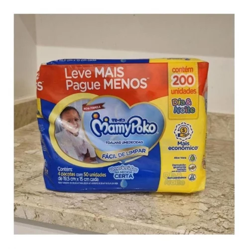 Lenço Umedecido Mamypoko Dia&Noite 200 unidades (4 Pcts de 50 Uni Cada)