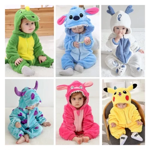 Macacão Stitch De Bebê One Piece Kigurumi Newborn baby Jumpsuit Pikachu Dinosaur Sullivan Halloween