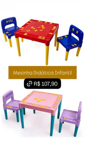 Mesinha Mesa Didática Infantil Com 2 Cadeiras Criança Menina Menino Colorido Tritec