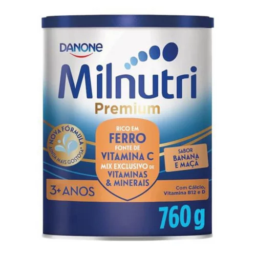 Milnutri Premium Banana e Maçã, Composto Lácteo Infantil, Ômega 3, Rico em Ferro, Vitamina C e Cálcio, 760g