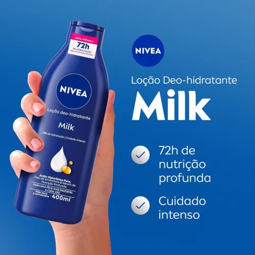 NIVEA Loção Deo-Hidratante Milk 400ml - Hidratação e nutrição profunda por 72h para uma pele macia e suave