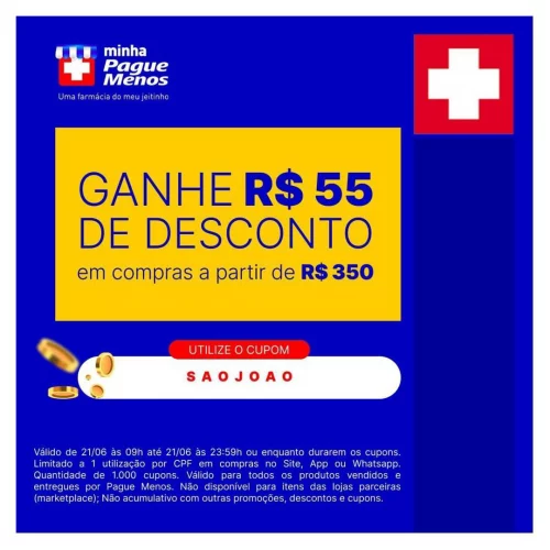 Novo Cupom na Pague Menos por tempo limitado!