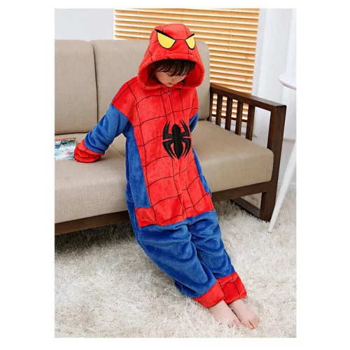 Novo SpiderMan Boys Pijama Vermelho Flanela Fatos De Salto Quentes Moda Cartoon Infantil Cosplay Roupa De Inverno Capuz