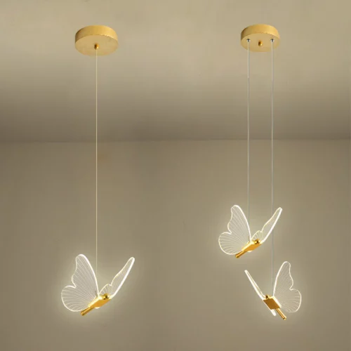 Pendente Dourado Borboleta De Luz LED de 3 cores em 1 luminária de teto do quarto Bivolt