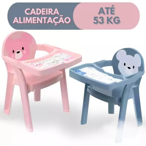 🛍️ Poltrona de Alimentação Infantil Portátil Cadeira Refeição Plasutil Para Bebê Com Bandeja Para Colorir - Azul e Rosa