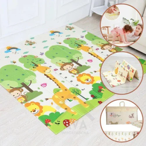Tapete Infantil Emborrachado Dupla Face 180x150x0.6cm para Bebê Brincar e Aprender