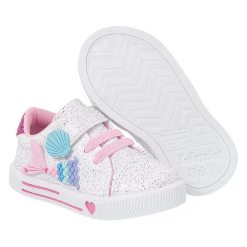 Tênis Menina Infantil Sereia Brilho Delicado Coração Criança Velcro Colorido Star Bebê 20 ao 27