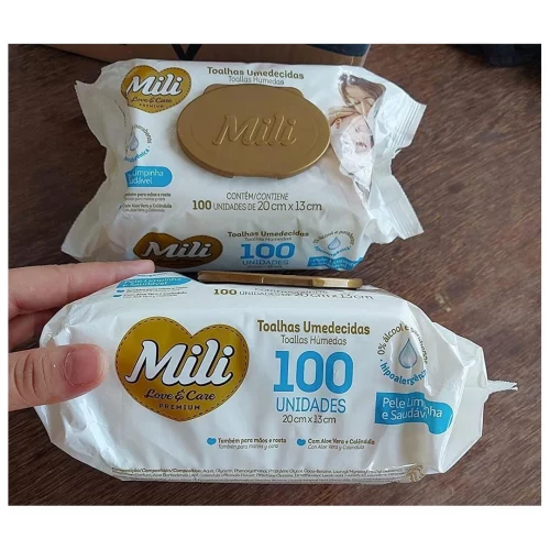 Toalhinhas Umedecidas Mili Love e Care 100 unidades