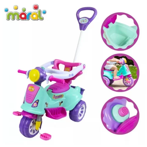 Triciclo de Passeio Infantil Com Haste de Empurrar E Barra de Proteção Avespa