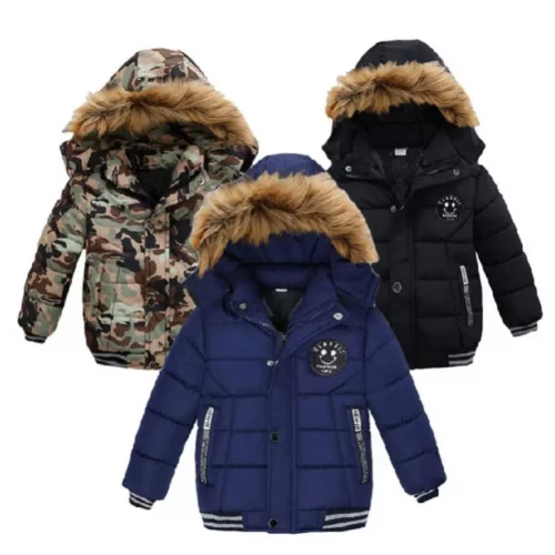 Winter Boys Thick Jackets Kids Hooded Plus Fleece Warm Down Outerwear Roupas De Algodão 2- 6