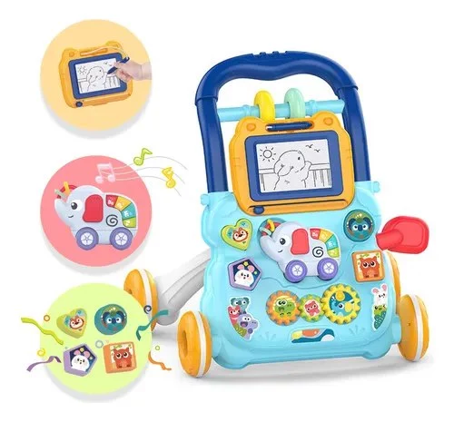 Andador Empurrador Infantil Musical Educativo Azul Yuupi