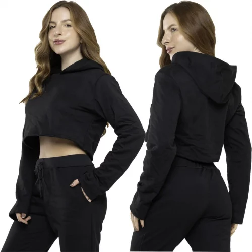 Blusa Moletom Casaco Cropped Feminino Manga Longa Comprida Moletinho Inverno Roupa Casual 