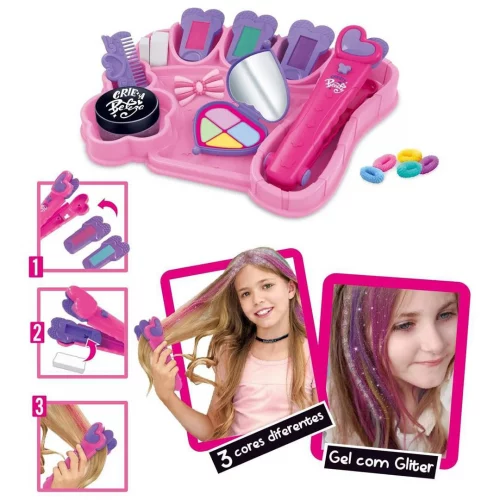 Brinquedo Menina Kit Beleza Infantil Mechas Coloridas, Maquiagem, Brilho, Segura, Cabelo Colorido Mega Compras