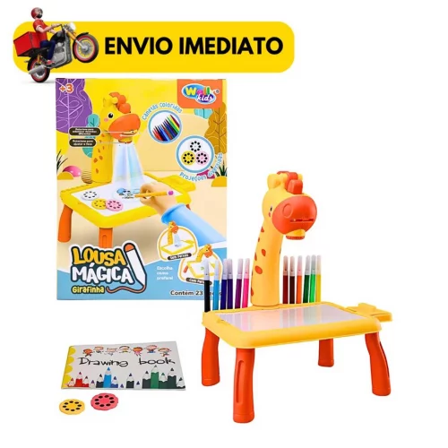 Brinquedo Mesa Projetora De Desenho Infantil Girafa Lousa Mágica Digital LCD