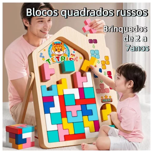 Brinquedo Quebra Cabeça Tetris de Madeira 3D Colorido/Jogo Grande Tangram Montessori Educativo Infantil /Bebês
