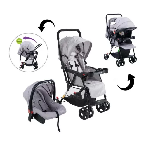 Carrinho de Bebê com Bebê Conforto 2 em 1 Youturn Maxi Baby - Cinza