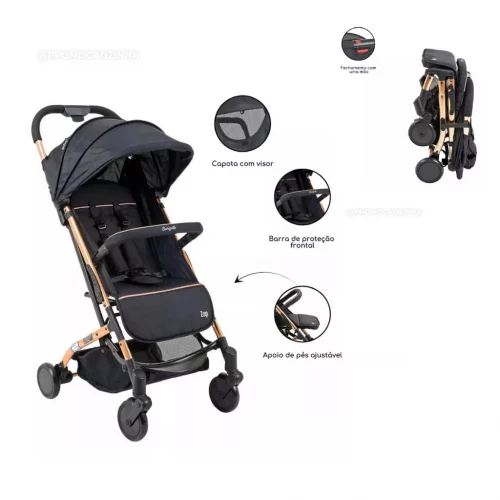 Carrinho de Bebê Zap Metal Cobre, Preto Burigotto