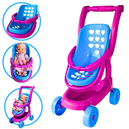 🛍️Carrinho de Boneca vira Bebê Conforto 2 em 1 Brinquedo Menina Rosa Faz de Conta