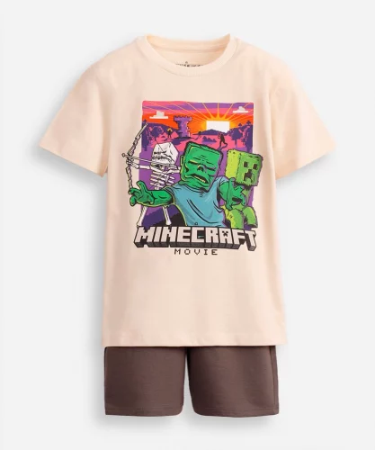 conjunto curto infantil de algodão minecraft bege