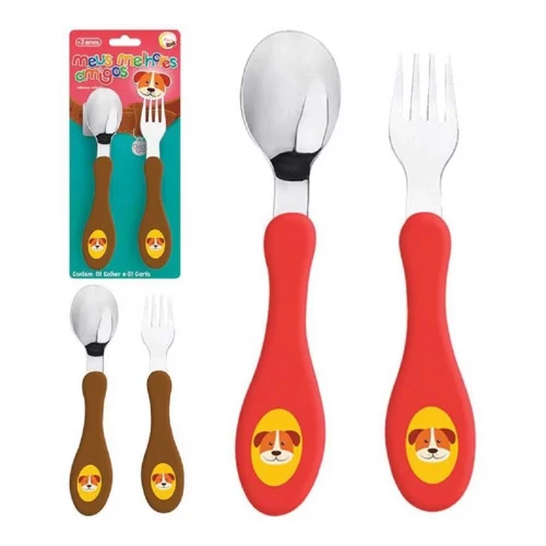 Conjunto de Talher Infantil Garfo Colher Inox para Alimentação